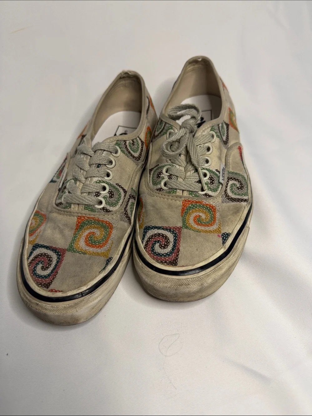 Vans Cream Canvas Lace-Up Sneakers with Multicolor Swirl Squares